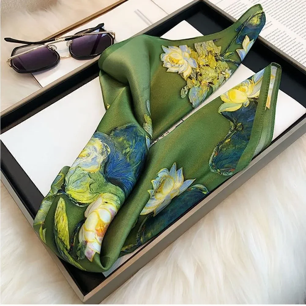 Olive floral Silk Scarf